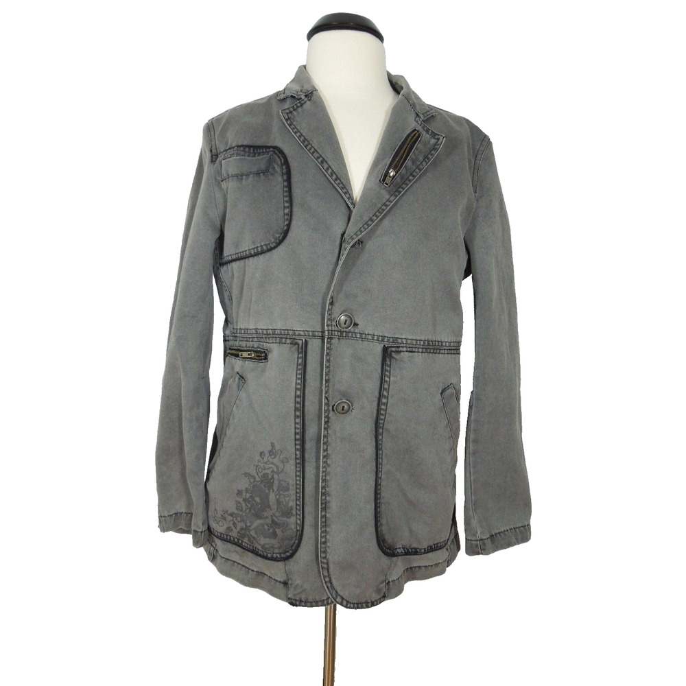 PX RIZOLLI Jacket L LARGE Gray Stonewash Back Embroidery